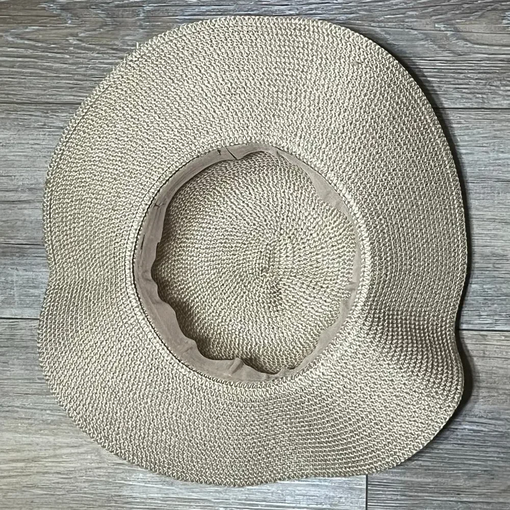 SunLily Wide Brim Straw Floppy Sun Hat Ladies OS Leather Trim Strap Boho Beach